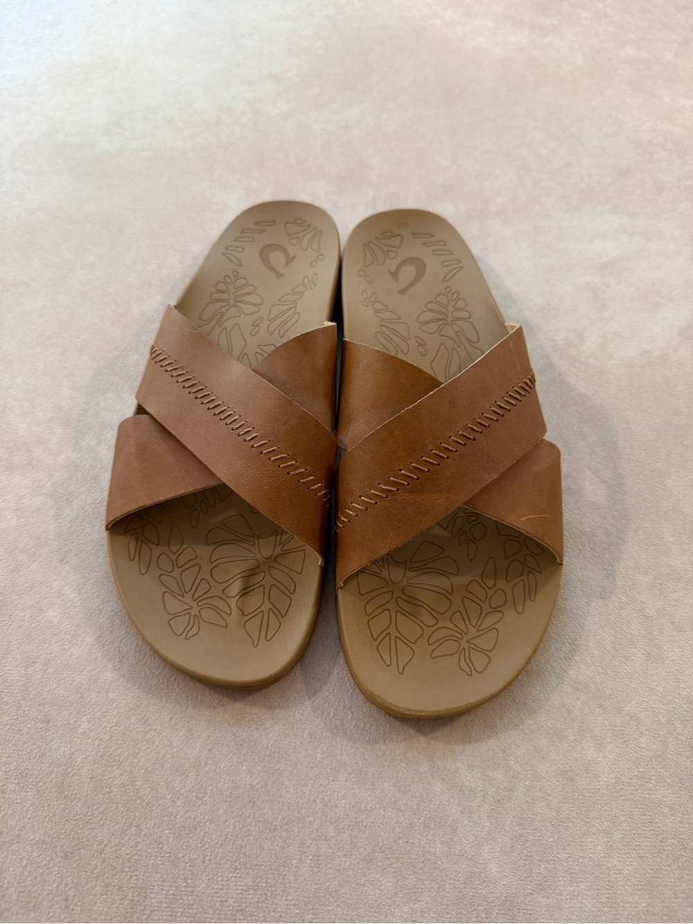 OluKai Brown Leather Slide Sandals • size 11